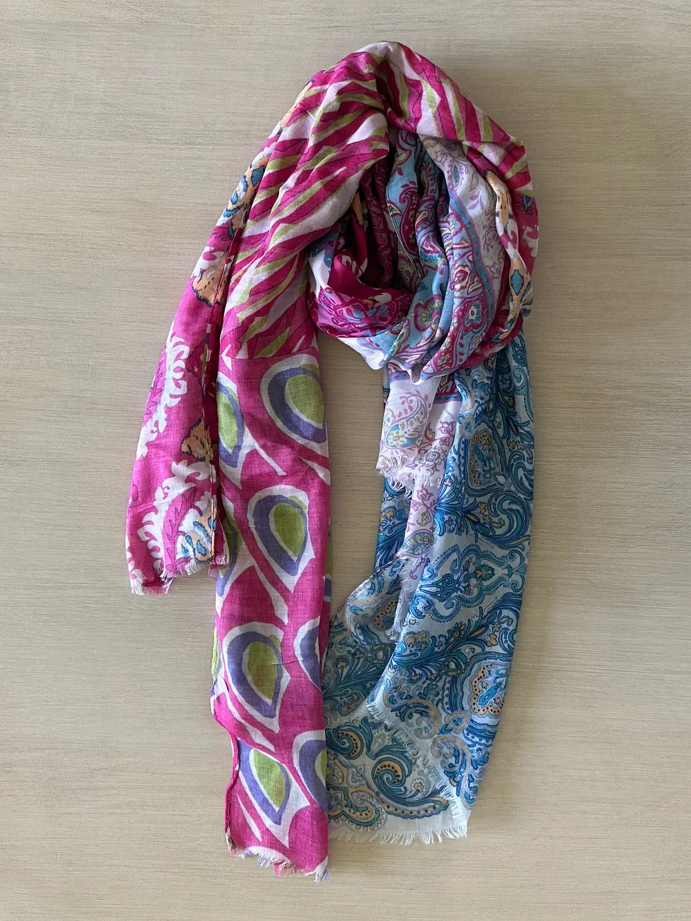Joy Susan Mixed Paisley Scarf in Pink, Blue & Green Accents